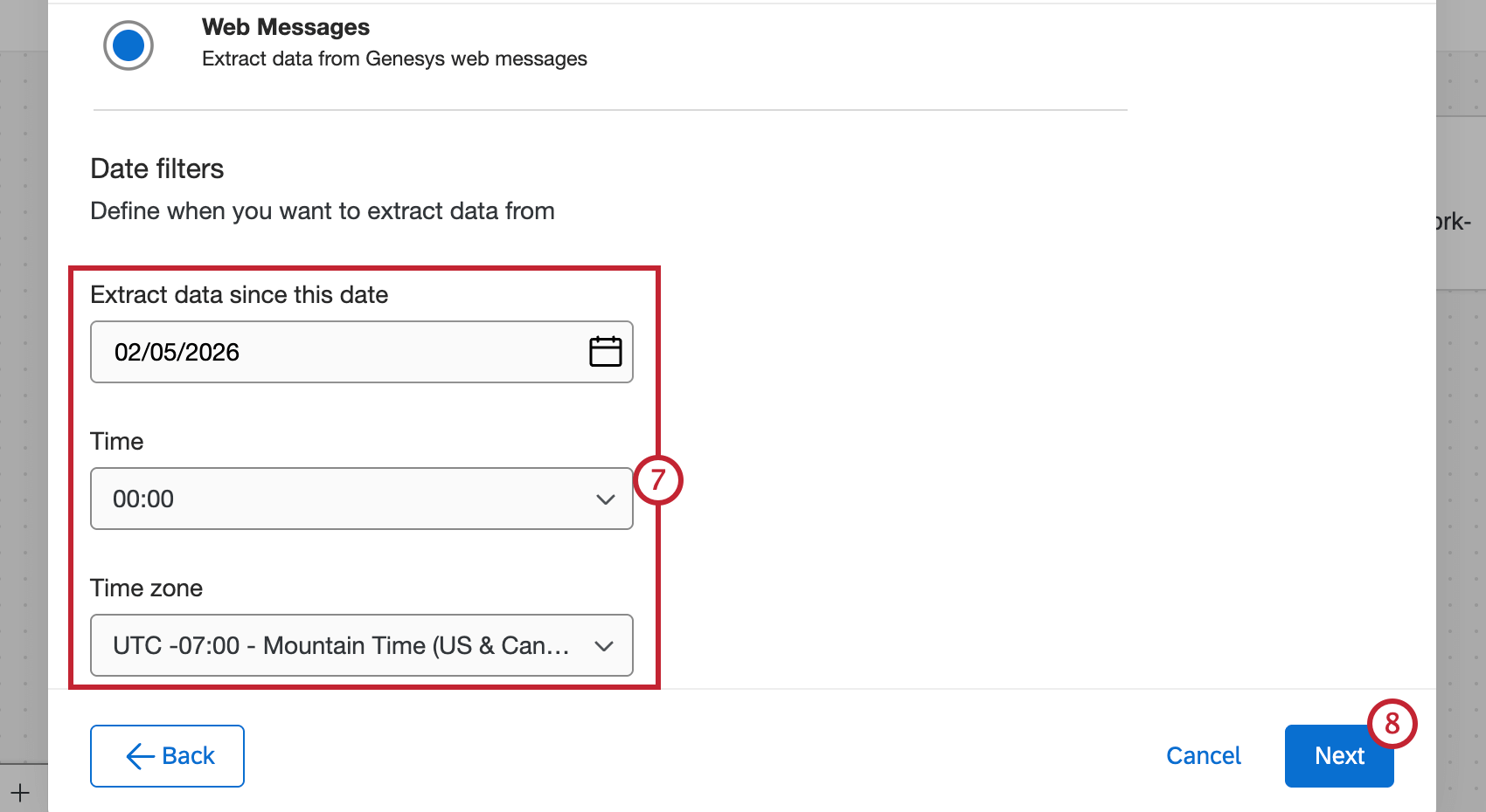 configurazione dei filtri per la data dellattività Genesys