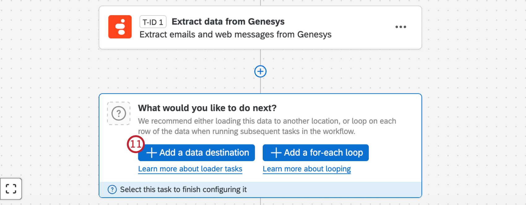 schaltfläche innerhalb eines Workflows, um ein Datenziel hinzuzufügen