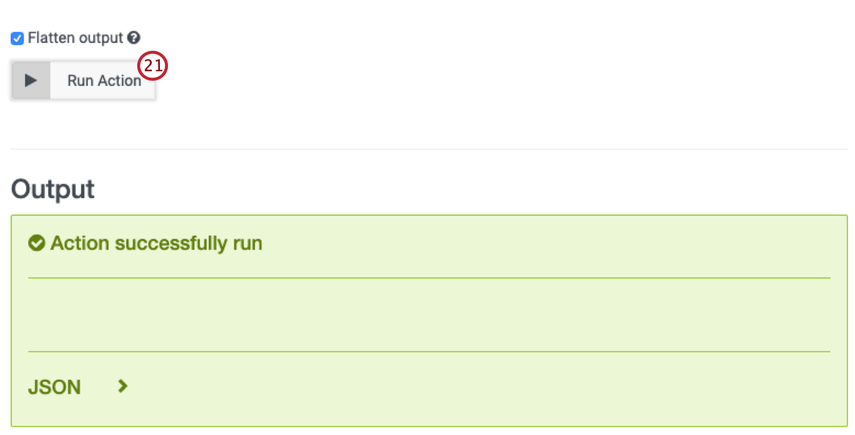 "run action" button and output in genesys