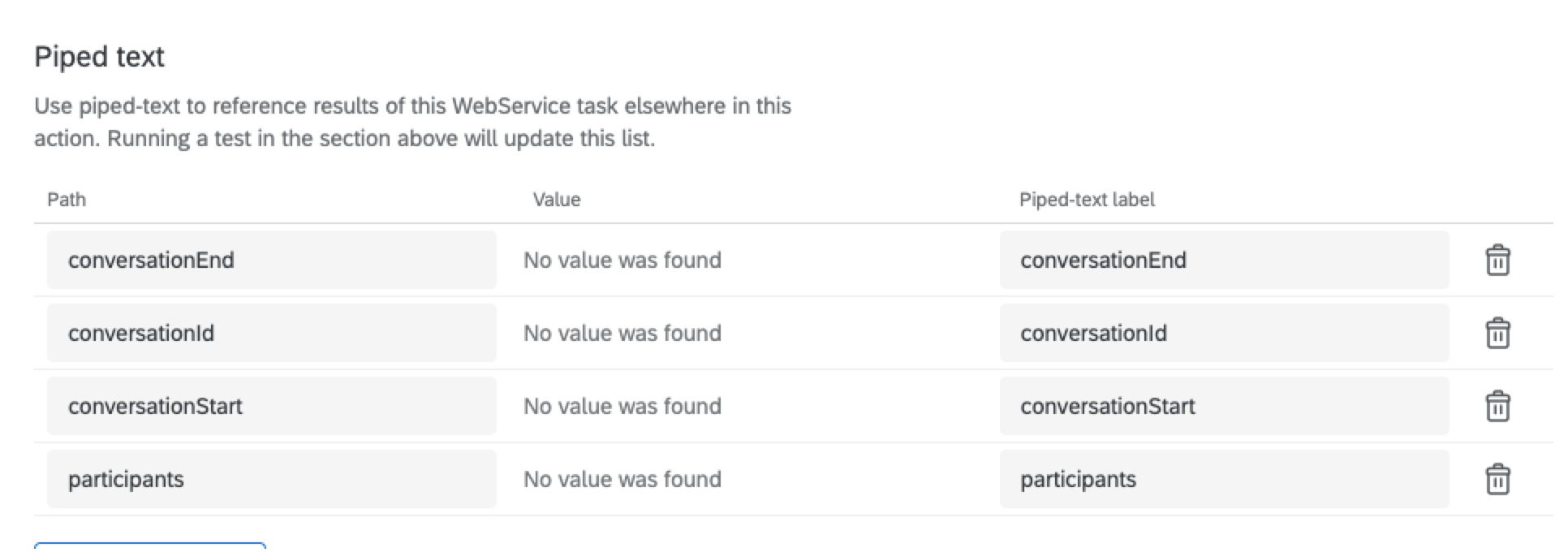 mapped fields in the piped text section