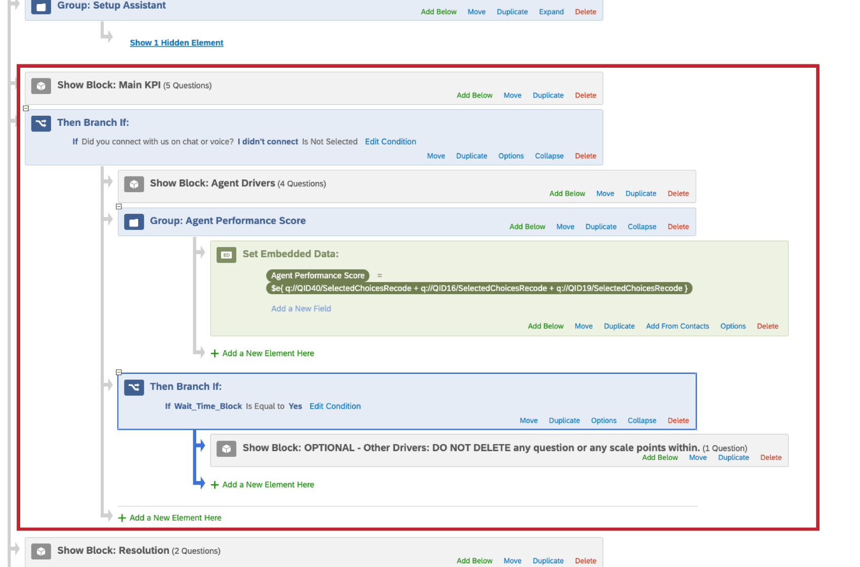 nesting blocks within a branch in the survey flow