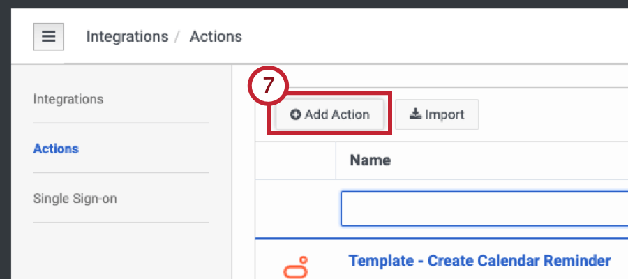 "add action" button