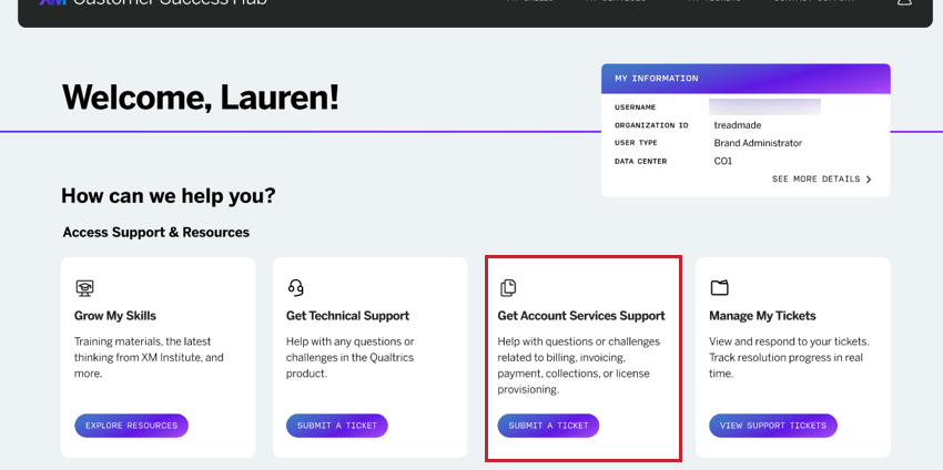 ハブにログイン後、アカウントサービスのサポートを受けるかどうかを選択します。