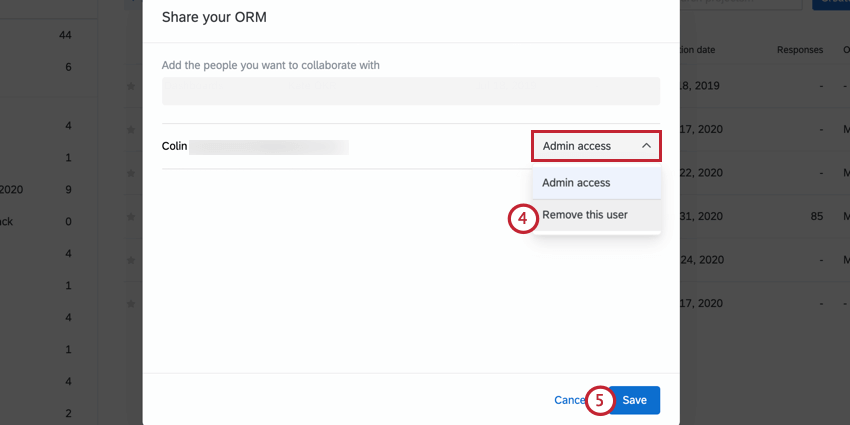 Option „Entfernen neben dem Mitarbeiter