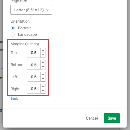 En la parte inferior de la página de configuración, campos para todos los lados del margen.