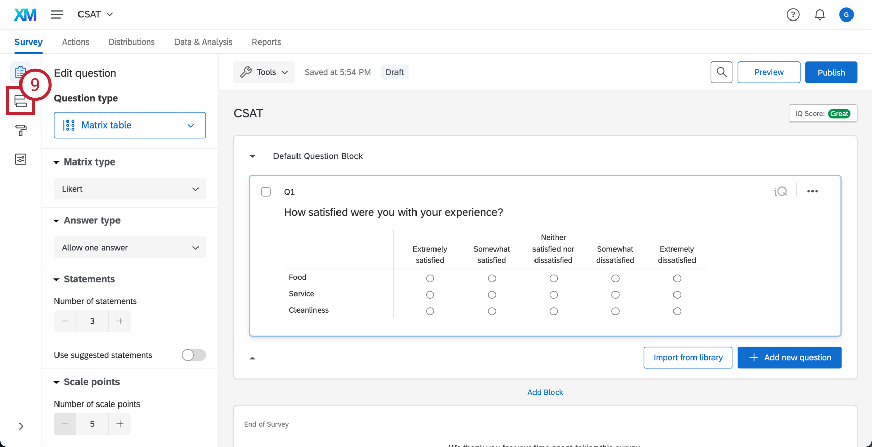 Survey flow in the target survey