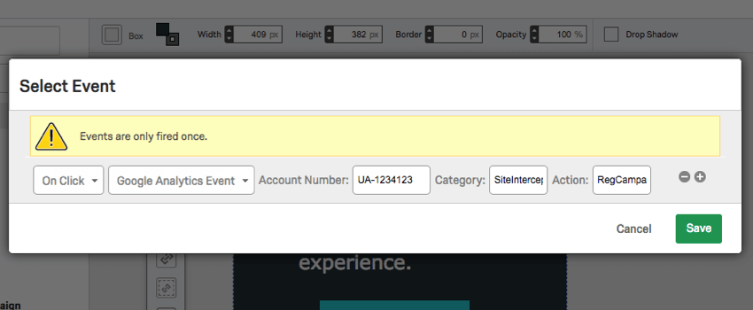 El evento está configurado para que se active un evento de Google Analytics.