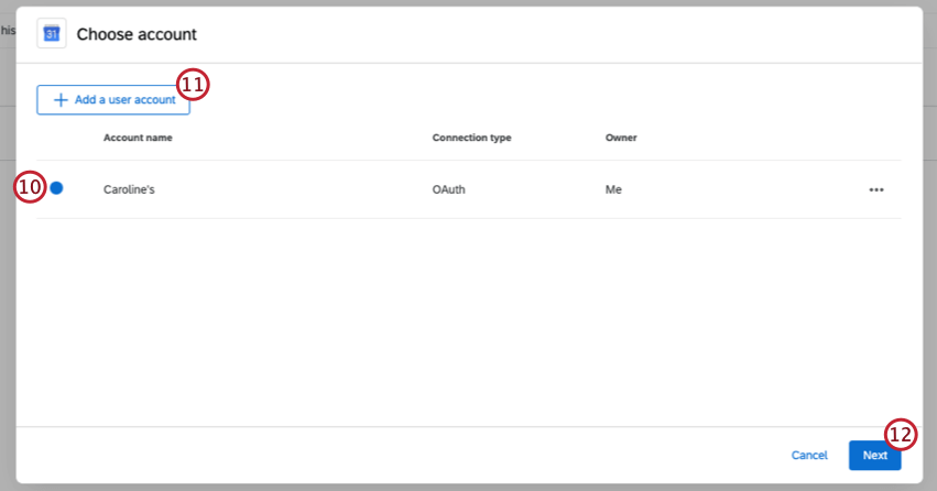 choosing a google account to use, or adding a new one