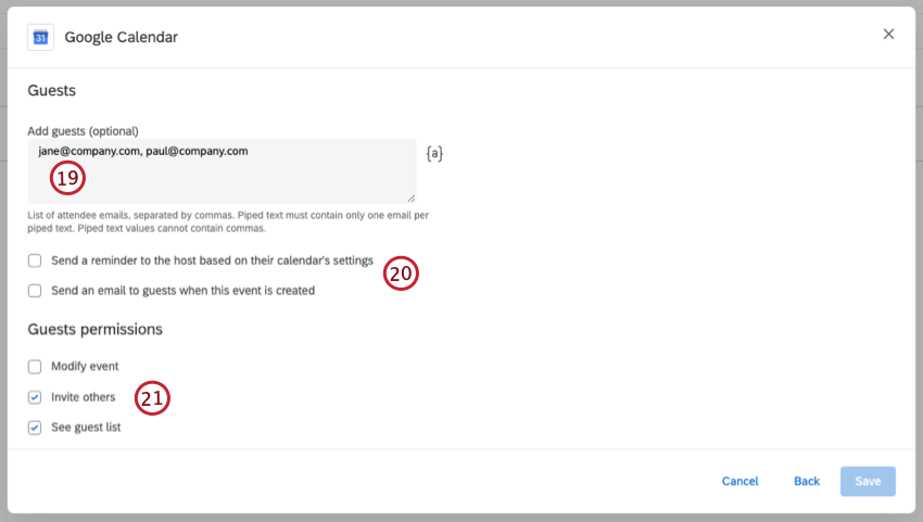 adding guests, the event information, and event visibility