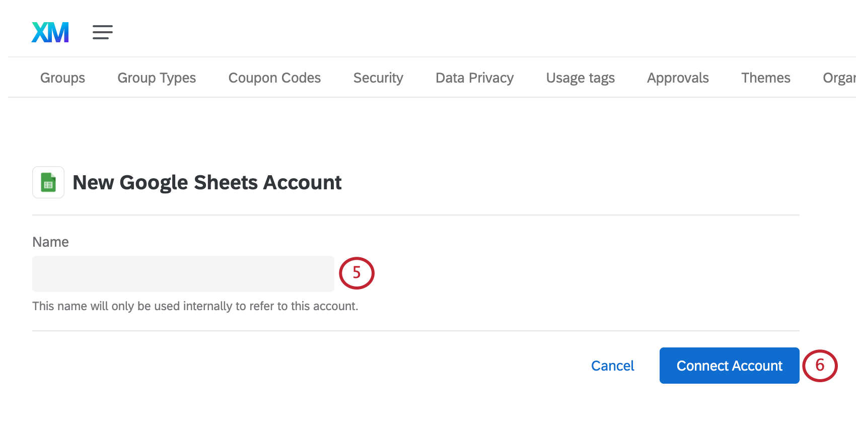 giving the account a name and clicking "connect account"