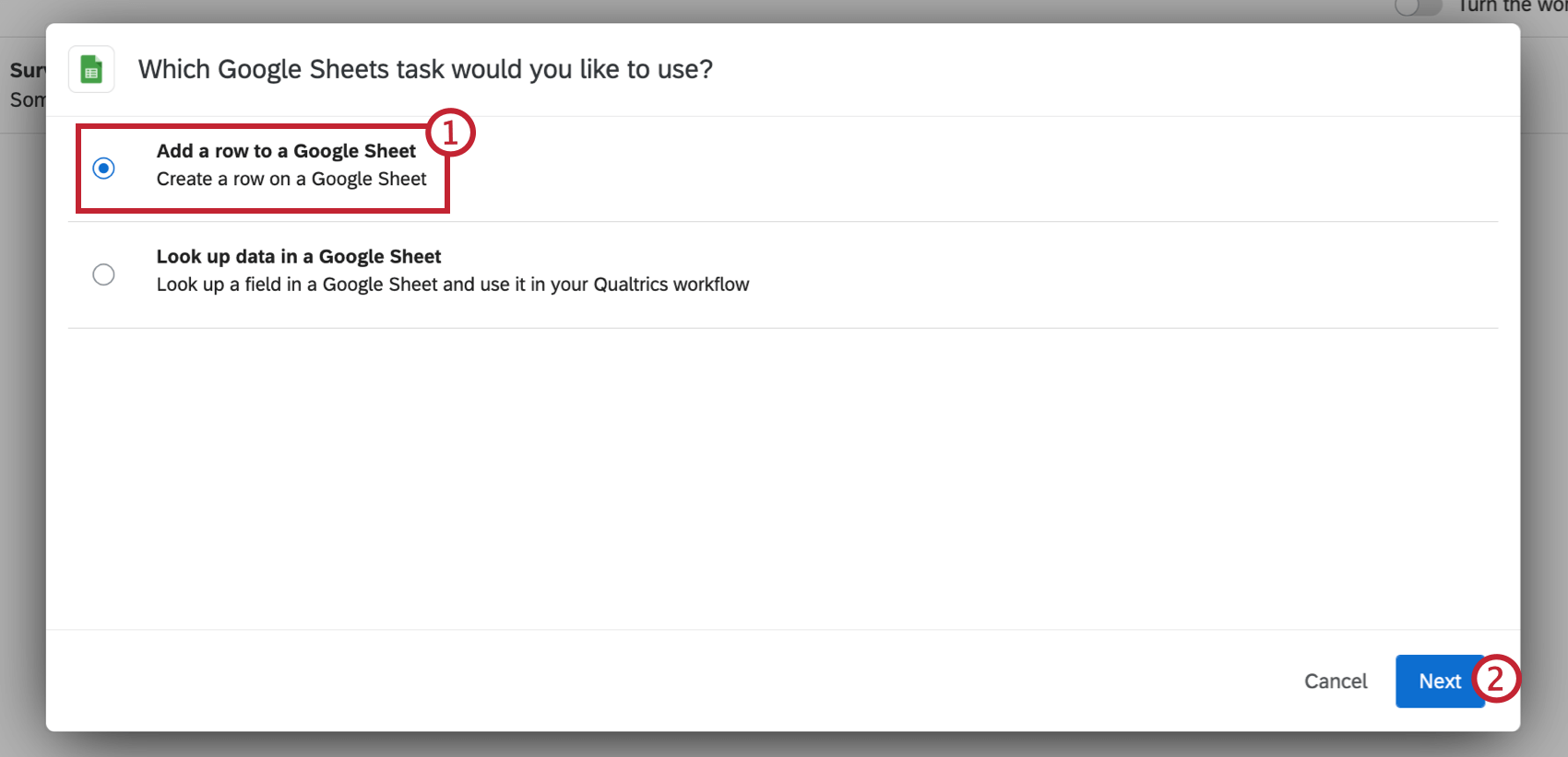 selezionare lopzione Aggiungi una riga a un foglio google
