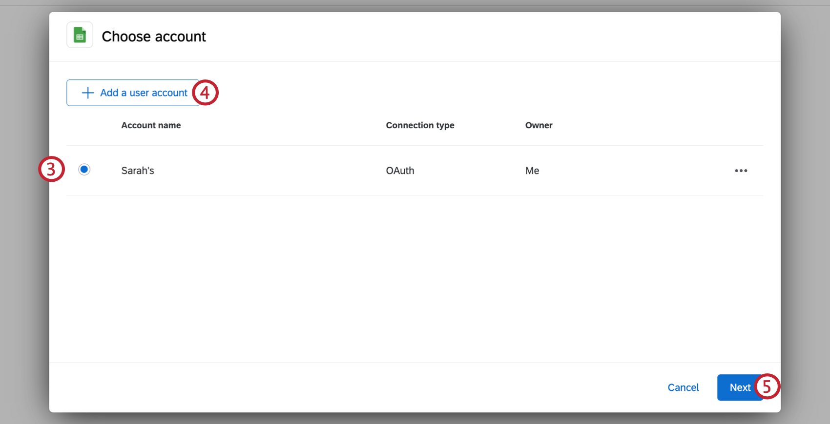 selecting a user account