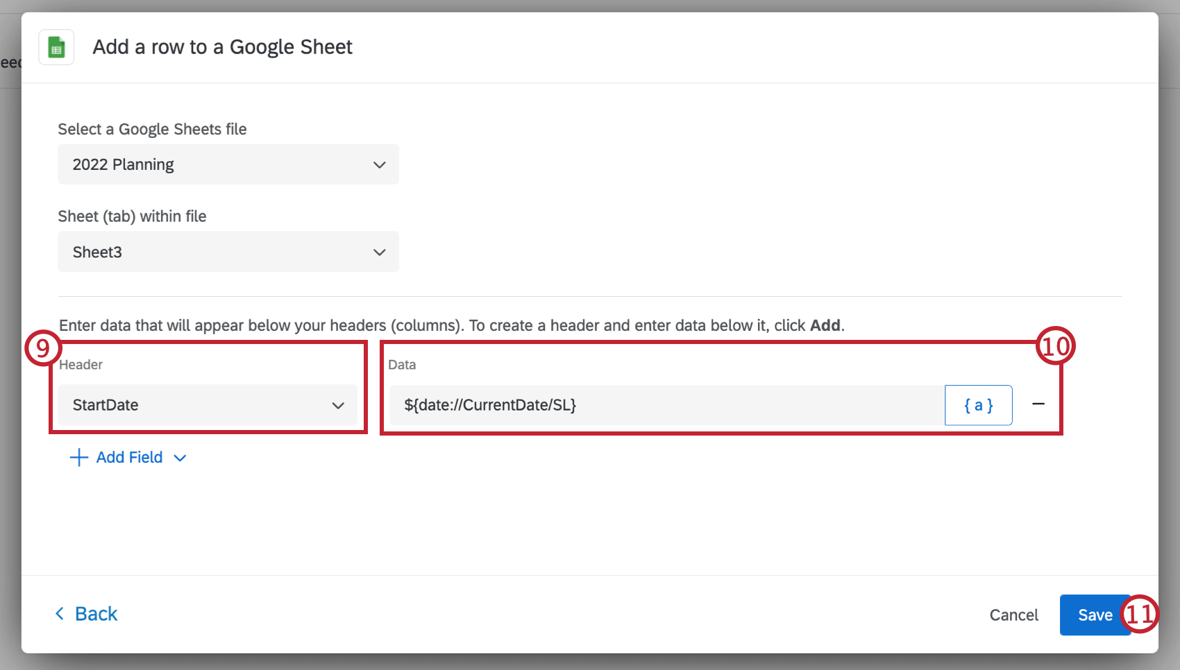 googleシートに追加するデータを入力する