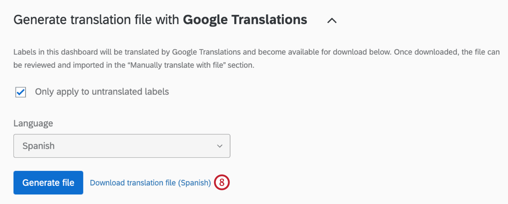 bouton pour télécharger le fichier de traduction de libellés
