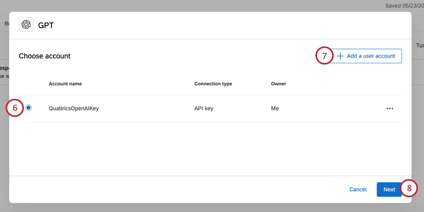 scegliere un account GPT o aggiungerne uno nuovo