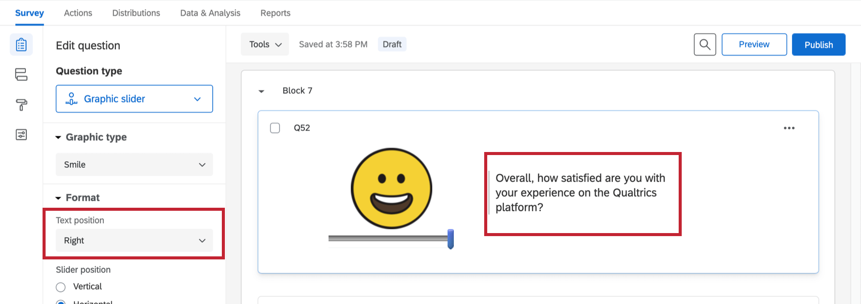A pergunta está à direita do gráfico.
