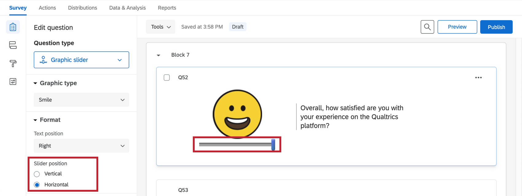 El Slider está configurado en horizontal y se encuentra debajo de la cara.