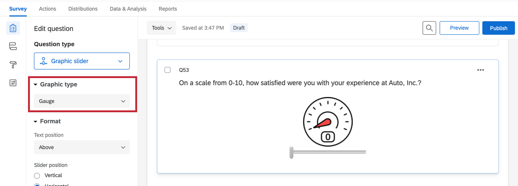 Un slider gráfico de calibre diez