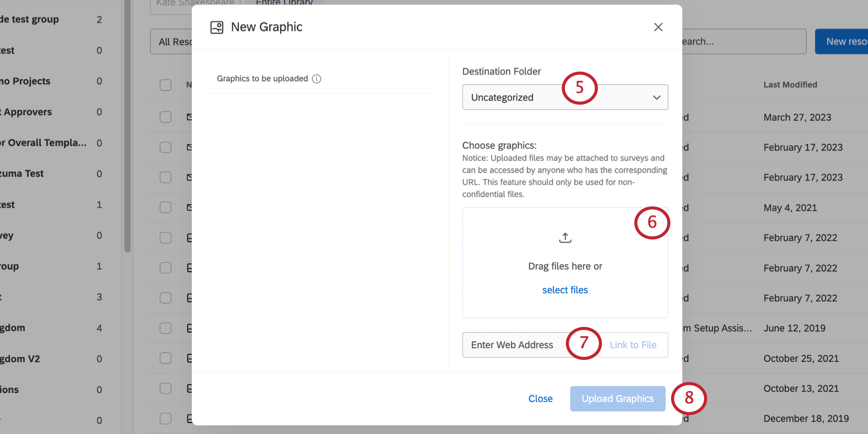 Seleccionar un gráfico para cargar e ingresar detalles