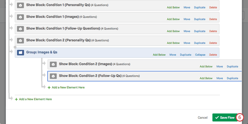 Salvar o fluxo após a configuração do grupo