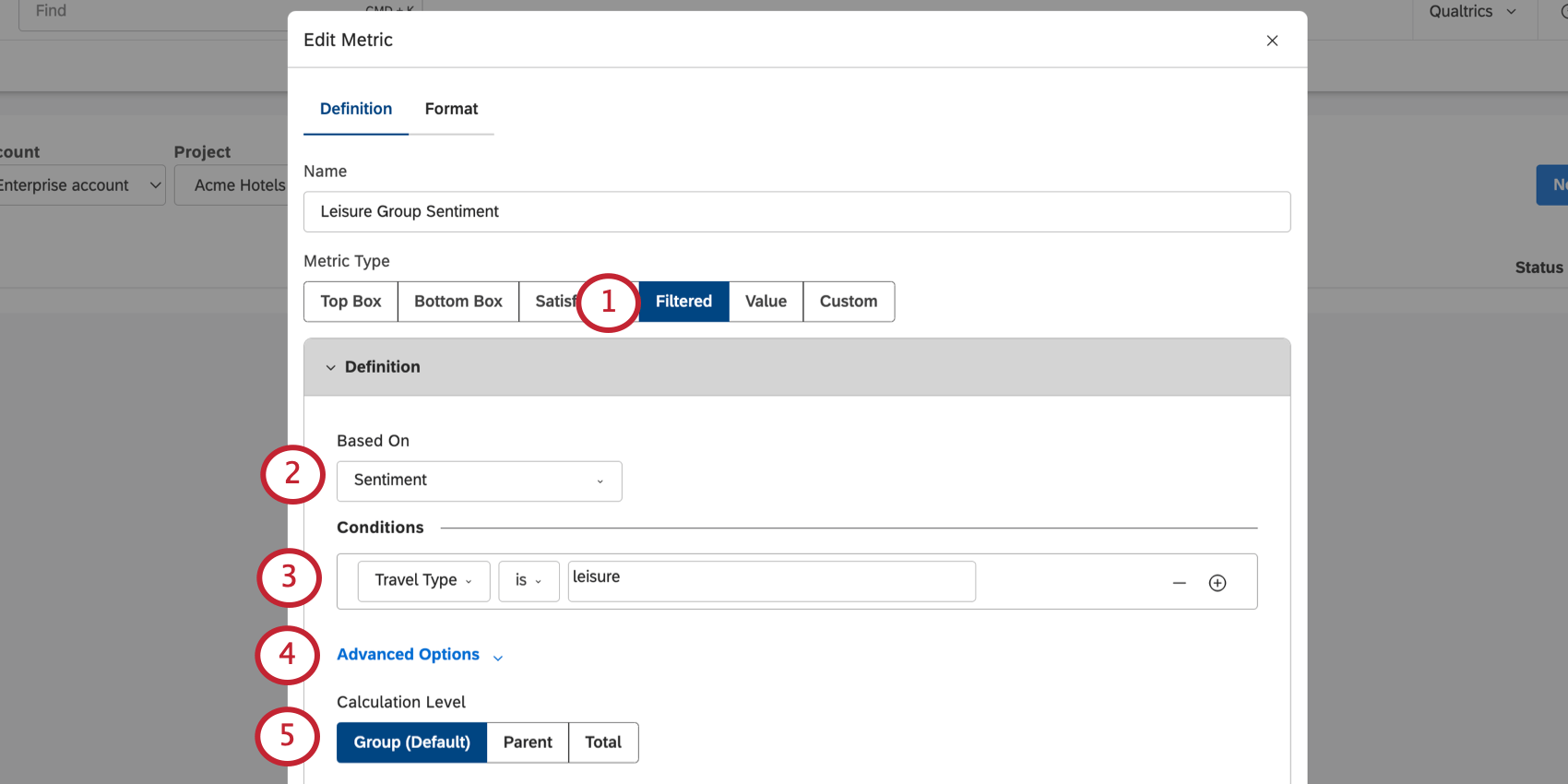 a filtered metric that meets the description below