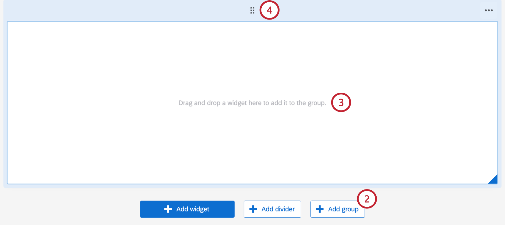 a new widget group within a dashboard page