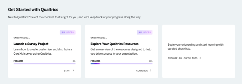sezione di grow my skills che si chiama get started with qualtrics.