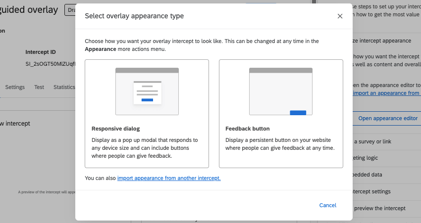 new window selecting between responsive dialog and feedback button