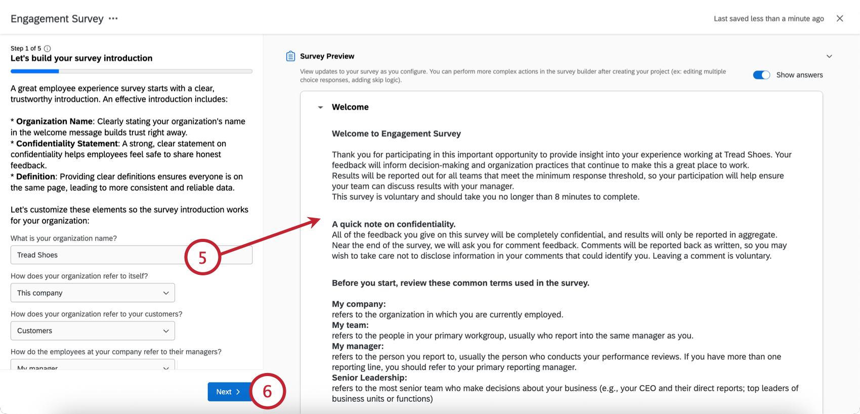 filling out the form to customize the engagement survey