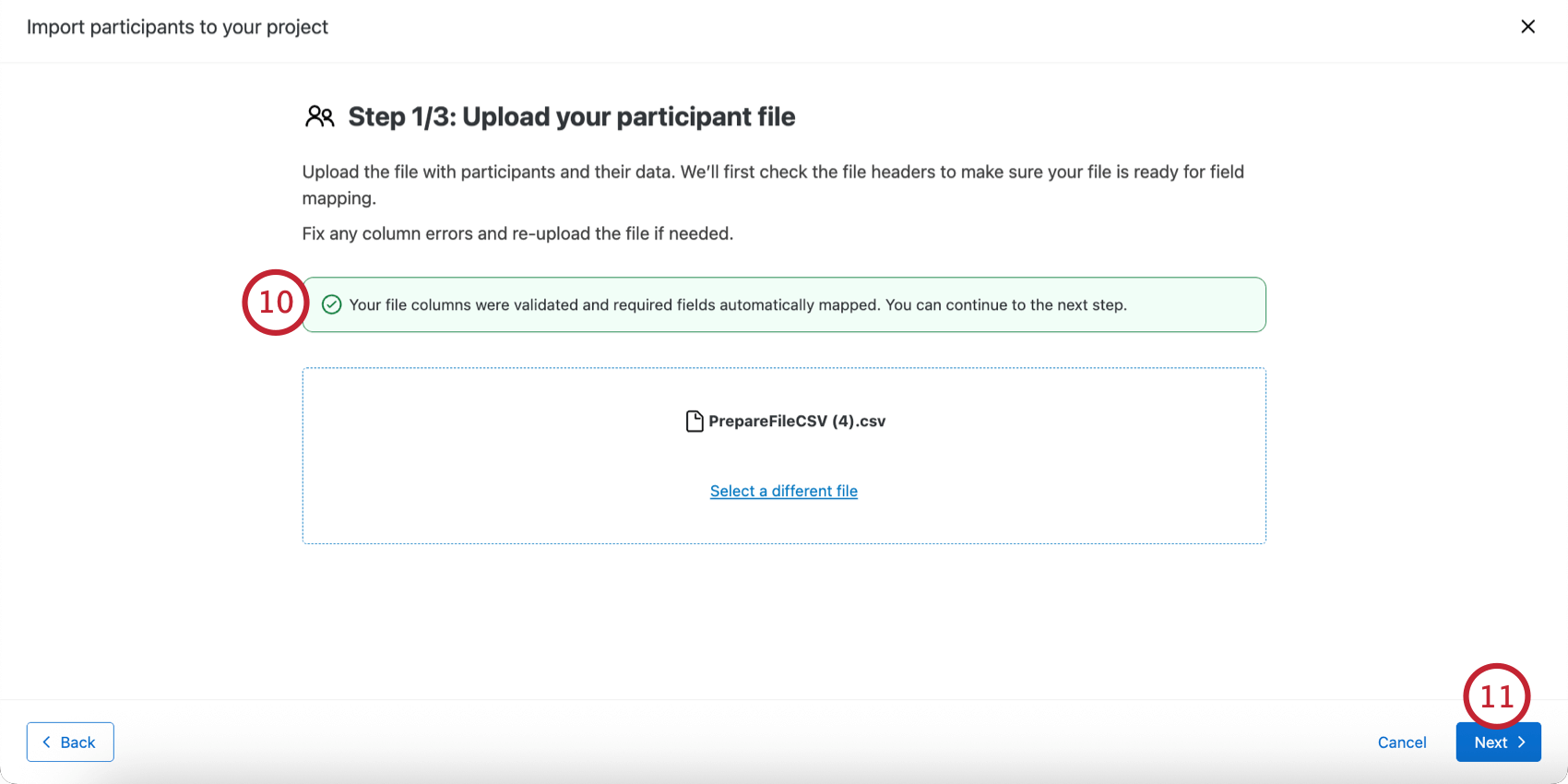 il messaggio di conferma per un file convalidato