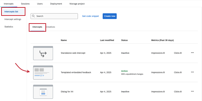 sezione intercettazioni della lista intercettazioni