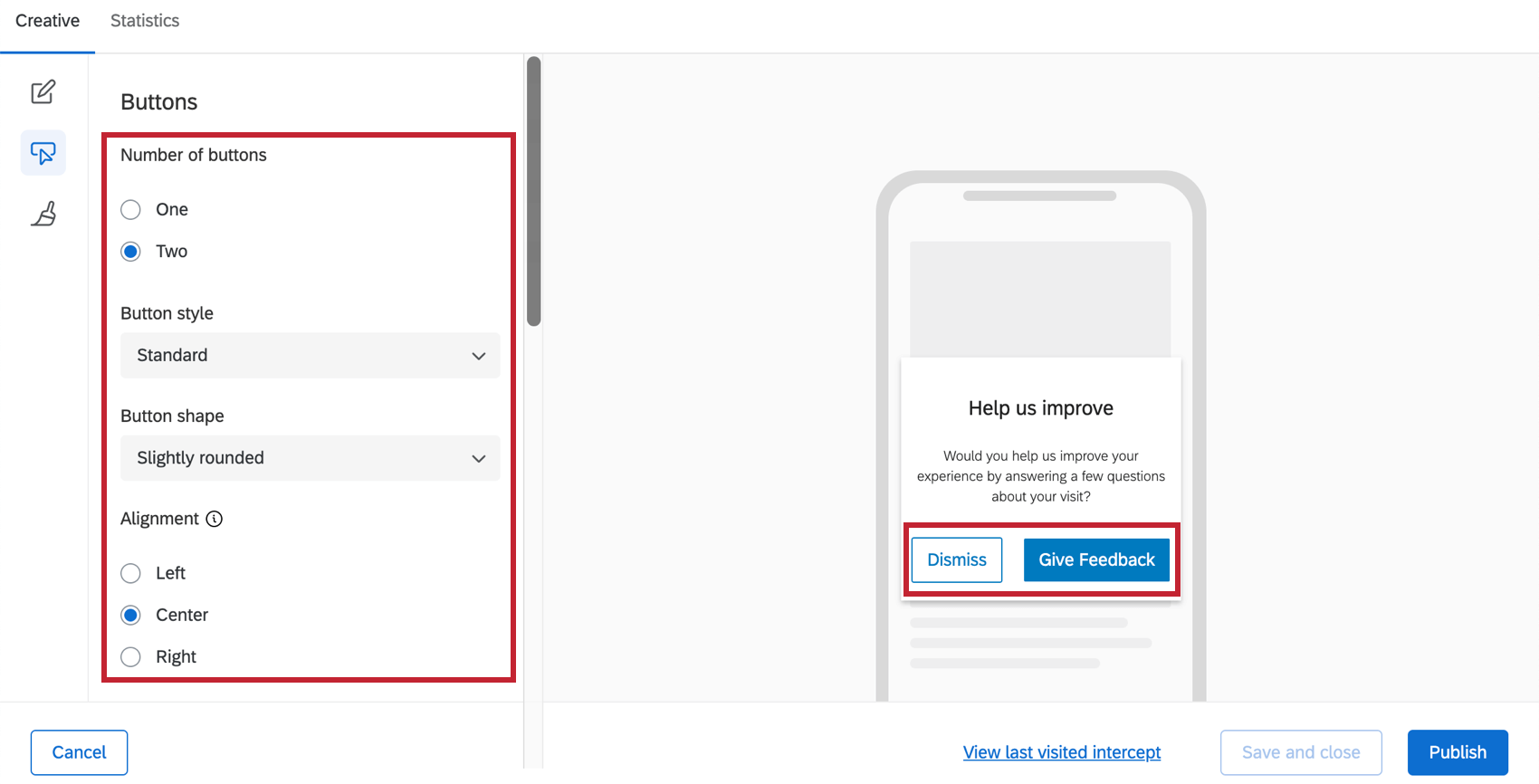 Opciones de personalización de botones