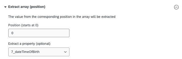 extract array position - position starts at 0 and extracts a property 7 underscore date time of birth