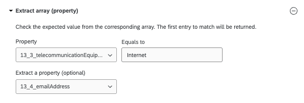 extract array property - property 13 underscore 3 underscore Telekommunikationsgeräte gleich Internet extract a property 13 underscore 4 underscore E-Mail-Adresse