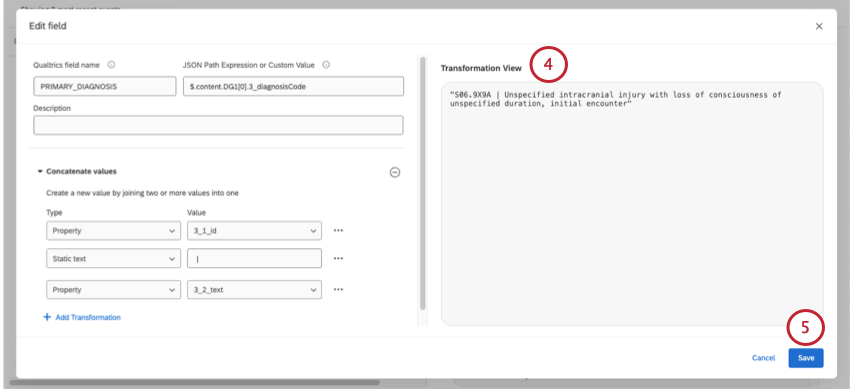transformation preview JSON
