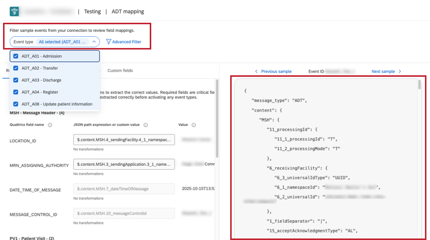 Filtrar el mapeador y cambiar la vista previa JSON que aparece