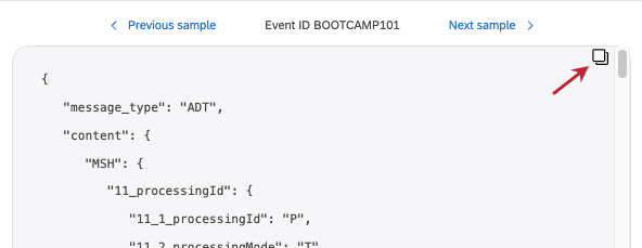 icône de copie sur laperçu du JSON