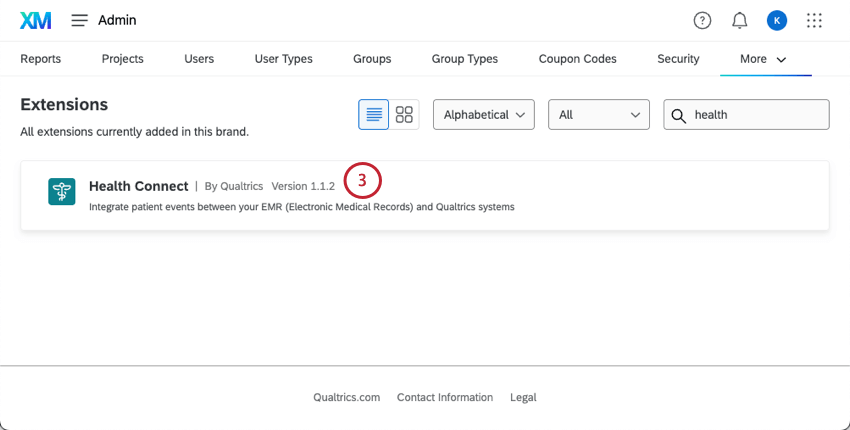 health connect extension in the search