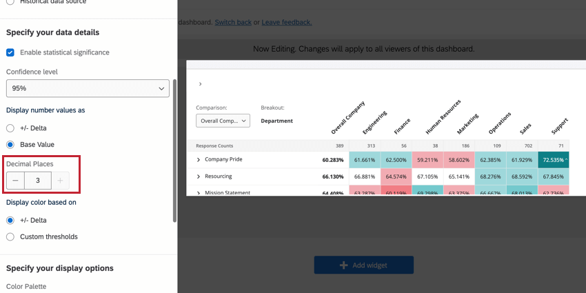 the decimal place option