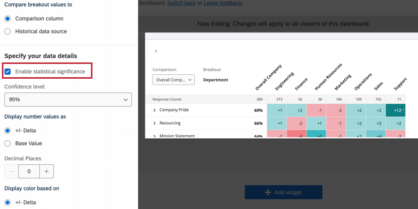 the enable statistical significance option