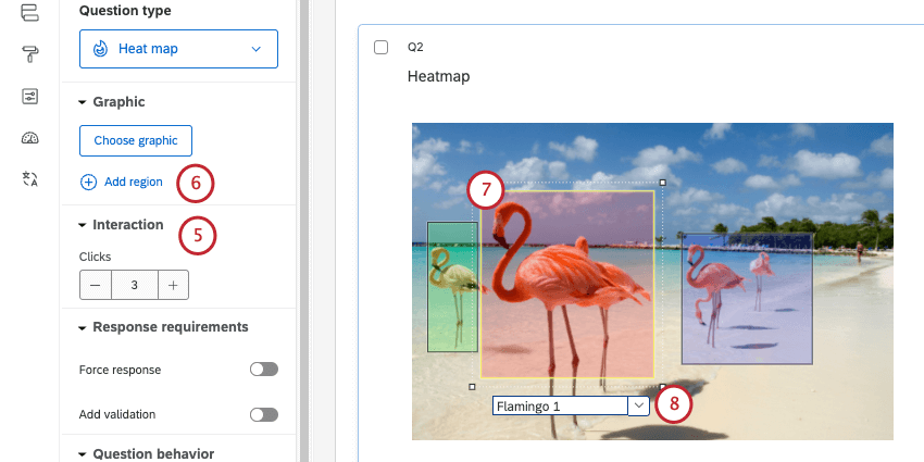 aumentar os cliques para 3 e, em seguida, adicionar regiões sobre cada um dos flamingos da imagem
