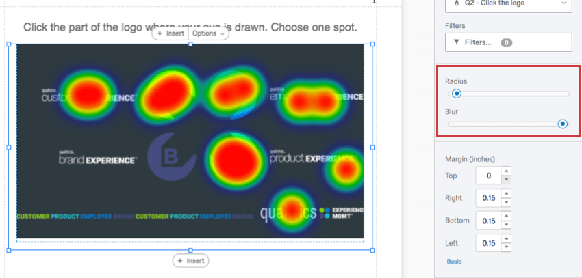 radius and blur sliders in the visualization editing pane