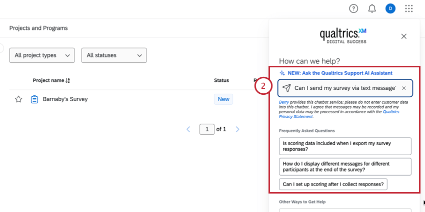 Saisir une question et appuyer sur la touche Entrée du clavier