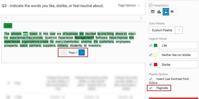 paginar está selecionado, portanto, há uma navegação de páginas na parte inferior da visualização