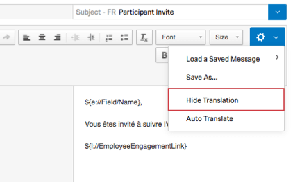Sous lengrenage, loption Masquer la traduction est surlignée