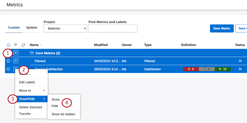 multiple metrics selected