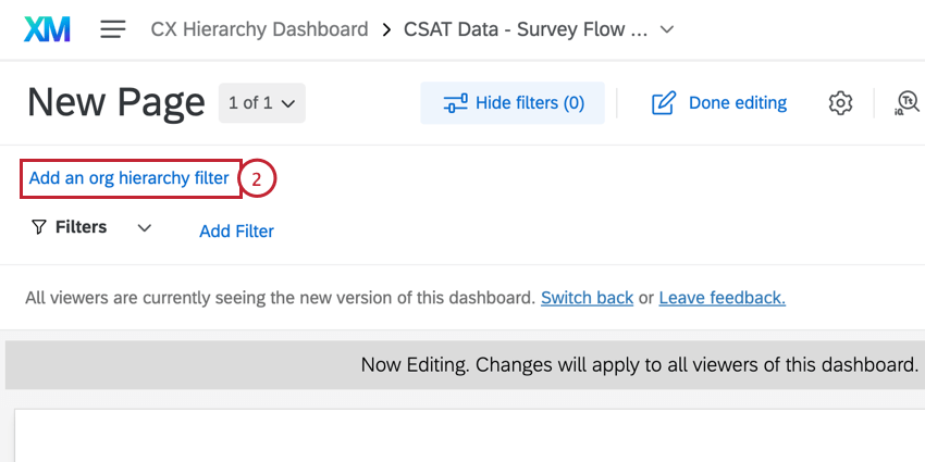 clicking the add org hierarchy filter option
