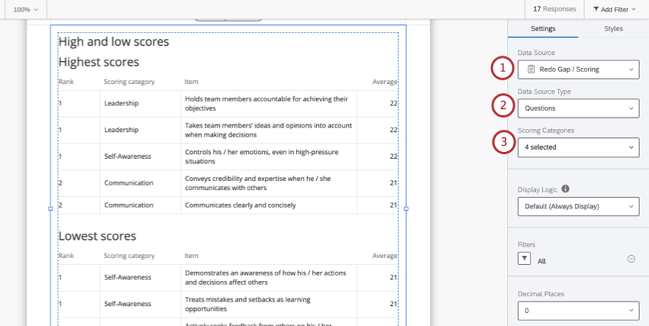 Click on a visualization to open the editing pane. First three dropdown fields regarding data sources are highlighted here