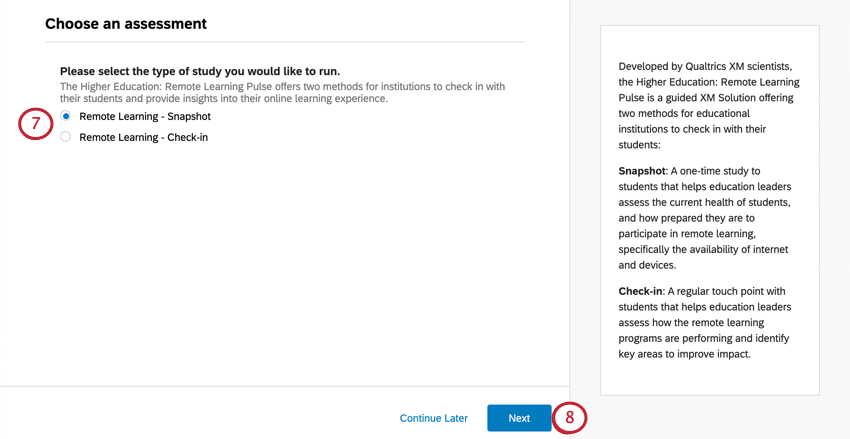 A new window has opened. The only question is the one described in this step. Next button blue, bottom-right