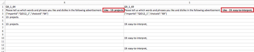 At the end of the header name is the sentiment - for example, Like, then what word they liked